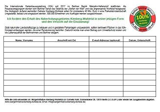 Unterschriftenliste der Buergerinitiative Kienberg-Wuhletal