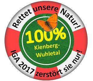 Logo der Buergerinitiative Kienberg-Wuhletal - 100 Prozent Kienberg-Wuhletal - Rettet unsere Natur - IGA 2017 zerstoert sie nur